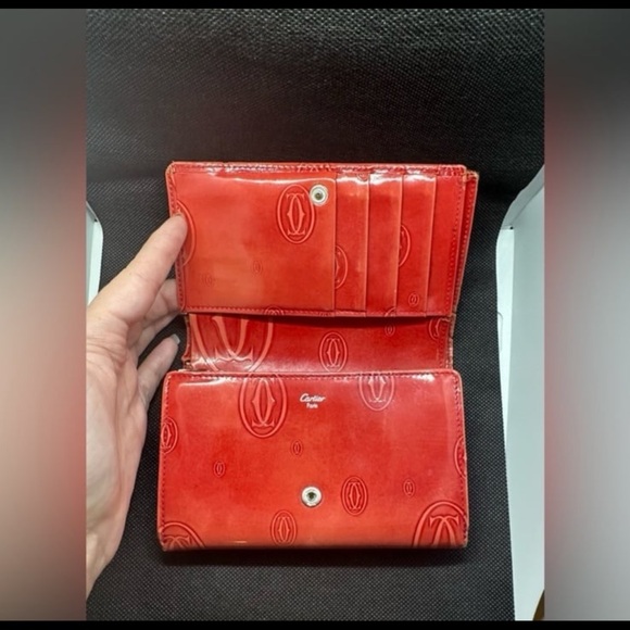 Cartier Red Embossed Patent Leather Snap Wallet - Picture 7 of 11